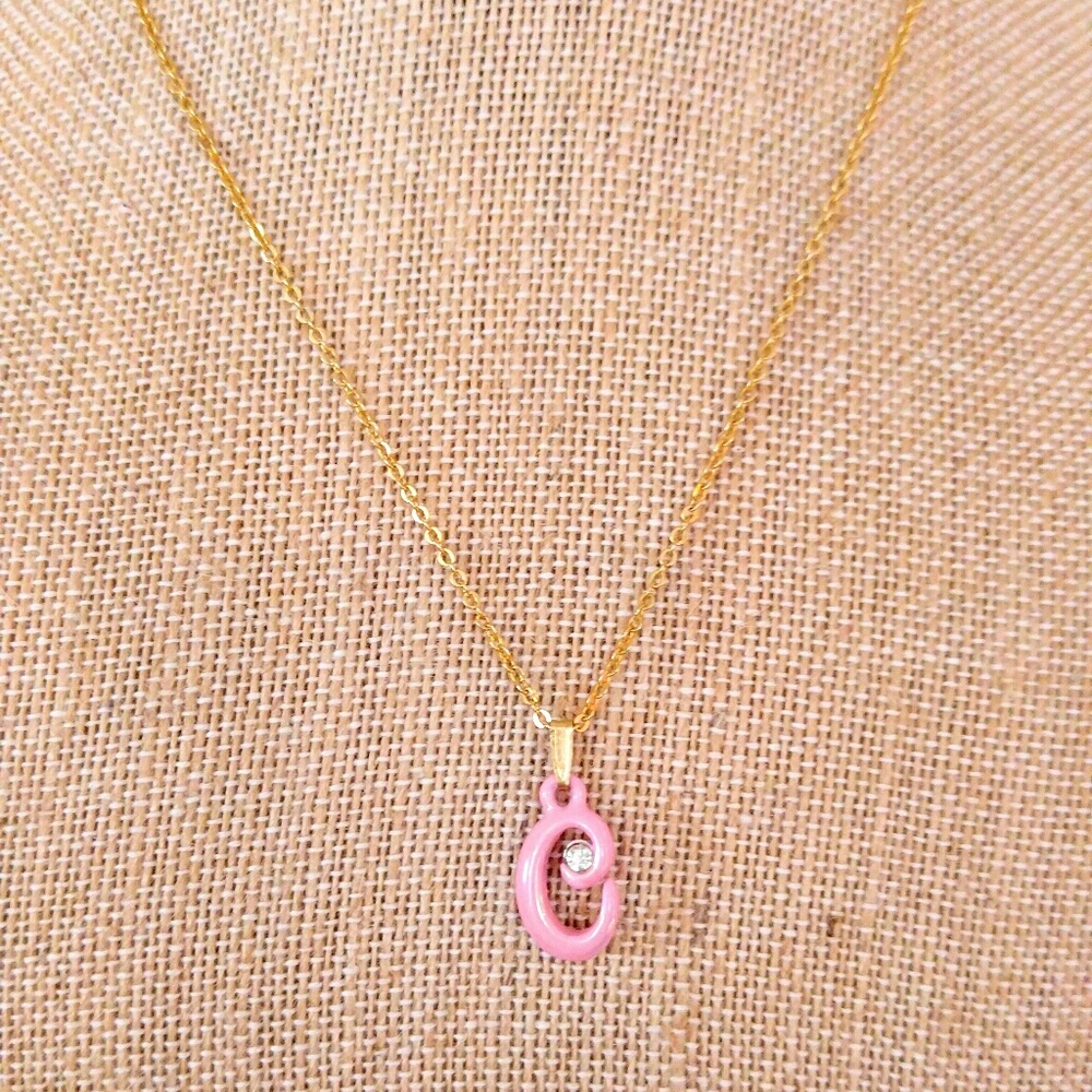 DELICATE Vintage Letter 'C' Pink Gold Necklace